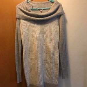 Gray, cowl-neck sweater dress